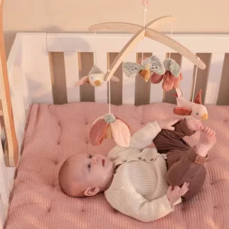   Little Dutch zenélő körforgó natúr fa vázzal - virágok&pillangók