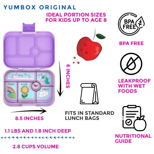 Yumbox Original uzsonnás doboz 6 rekesszel - Lavande Unicorn