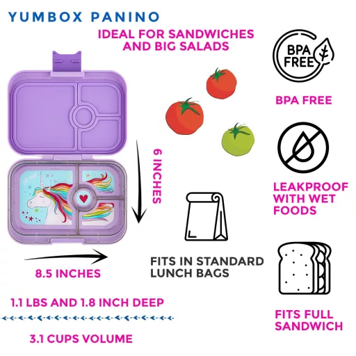 Yumbox Panino uzsonnás doboz 4 rekesszel - Lavande Unicorn