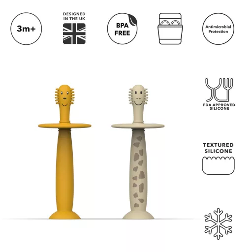 Matchstick Monkey tanuló baba fogkefe - Oroszlán és zsiráf