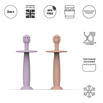   Matchstick Monkey tanuló baba fogkefe - Púderrózsaszín és pasztell lila