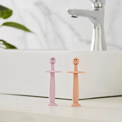 Matchstick Monkey tanuló baba fogkefe - Púderrózsaszín és pasztell lila