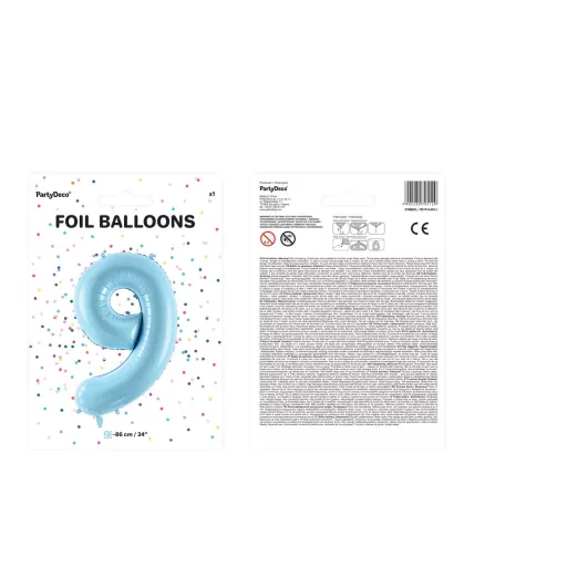 Számos fólia lufi - 9 - világoskék - 86 cm
