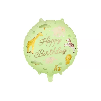 Kerek fólia lufi - Happy Birthday szafari - 35 × 35 cm