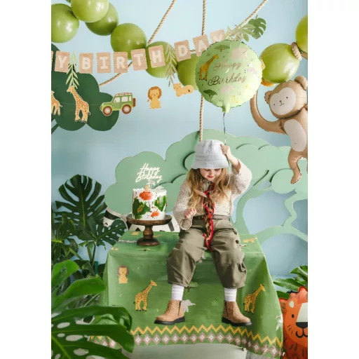 Kerek fólia lufi - Happy Birthday szafari - 35 × 35 cm