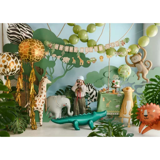 Kerek fólia lufi - Happy Birthday szafari - 35 × 35 cm