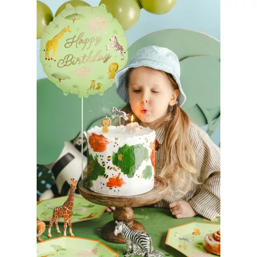 Kerek fólia lufi - Happy Birthday szafari - 35 × 35 cm