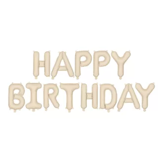 Felirat fólia lufi - Happy Birthday - bézs - 340 × 35 cm