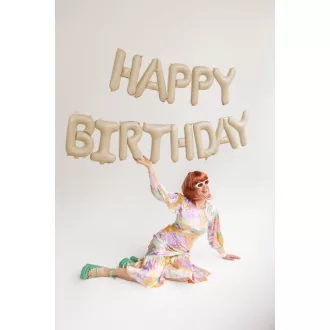 Felirat fólia lufi - Happy Birthday - bézs - 340 × 35 cm