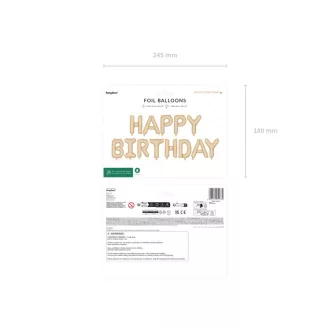 Felirat fólia lufi - Happy Birthday - bézs - 340 × 35 cm