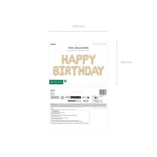 Felirat fólia lufi - Happy Birthday - bézs - 340 × 35 cm