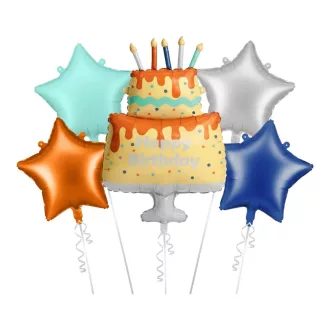 Fólia lufi szett - Színes tortás Happy Birthday - 5 db