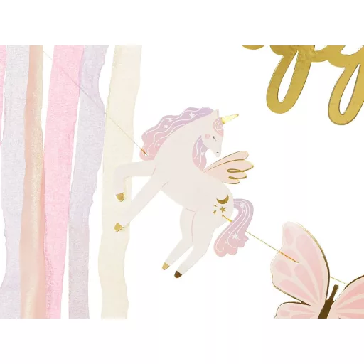 Happy Birthday felirat - Unikornis - 230 × 17,5 cm