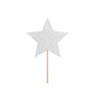 Muffin beszúró - Unikornis és csillagok - ezüst csillámos - 11,5 cm - 6 db