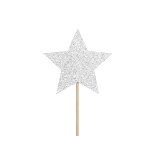 Muffin beszúró - Unikornis és csillagok - ezüst csillámos - 11,5 cm - 6 db