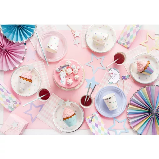 Muffin beszúró - Unikornis és csillagok - ezüst csillámos - 11,5 cm - 6 db