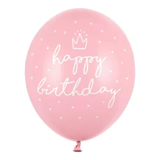 Erős mintás latex lufi - Happy - pasztell rózsaszín - 30 cm - 6 db