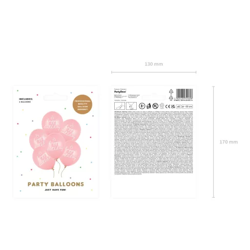 Erős mintás latex lufi - Happy - pasztell rózsaszín - 30 cm - 6 db