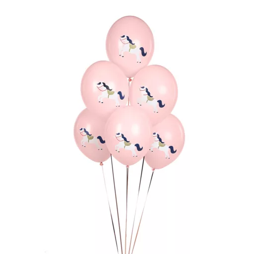 Mintás latex lufi - Lovas - halvány rózsaszín - 30 cm - 6 db