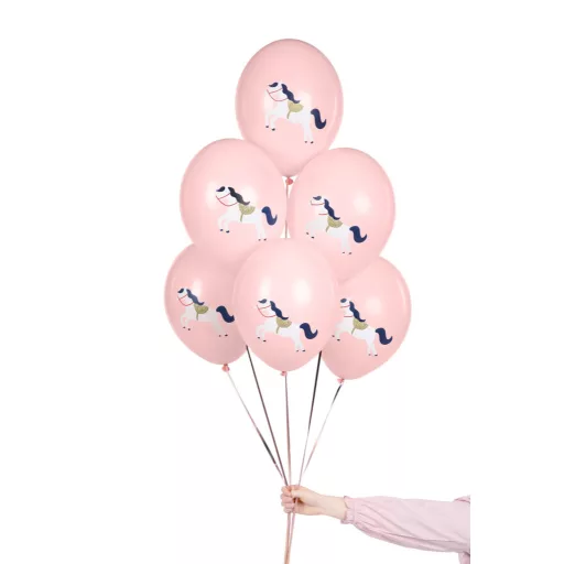 Mintás latex lufi - Lovas - halvány rózsaszín - 30 cm - 6 db
