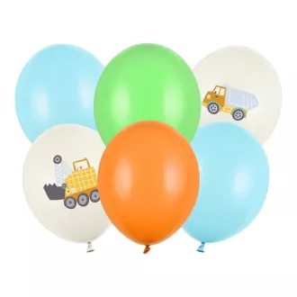 Mintás latex lufi - Munkagépek - pasztell krém - 30 cm - 6 db
