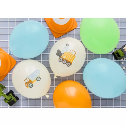 Mintás latex lufi - Munkagépek - pasztell krém - 30 cm - 6 db