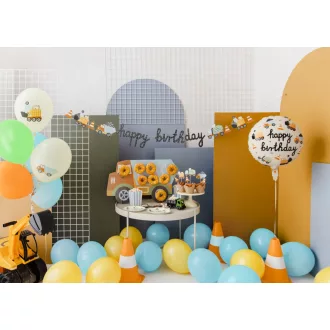 Mintás latex lufi - Munkagépek - pasztell krém - 30 cm - 6 db