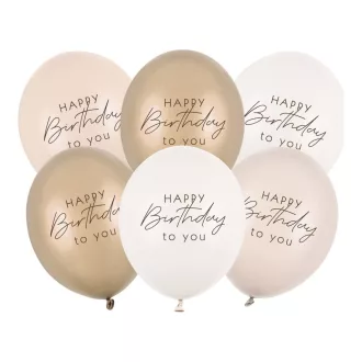 Mintás latex lufi - Happy Birthday - bézs mix - 30 cm - 6 db