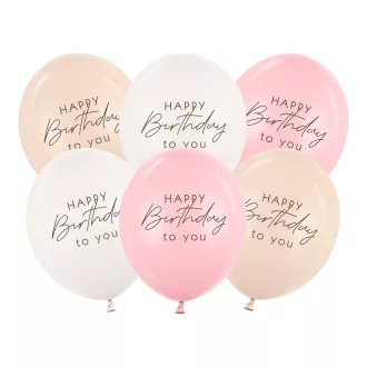 Mintás latex lufi - Happy Birthday - rózsaszín mix - 30 cm - 6 db