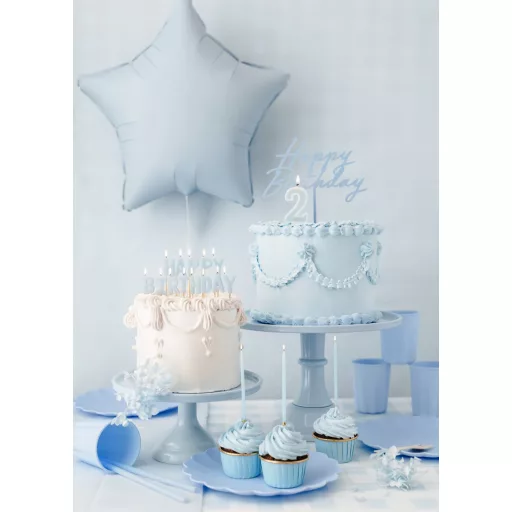 Szülinapi gyertya - Happy Birthday - világoskék - 2,5 cm - 13 db