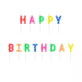 Szülinapi gyertya - Happy Birthday - színes pöttyös - 2,5 cm - 13 db