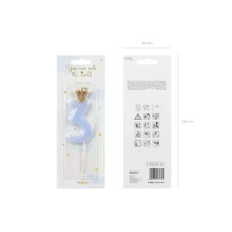 Számos szülinapi gyertya - 3 - világoskék - 9,5 cm