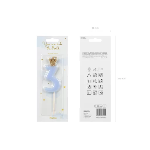 Számos szülinapi gyertya - 3 - világoskék - 9,5 cm