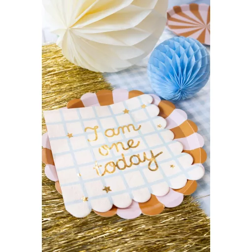 Szalvéta - I am one today maci - bézs - 33 × 33 cm - 12 db