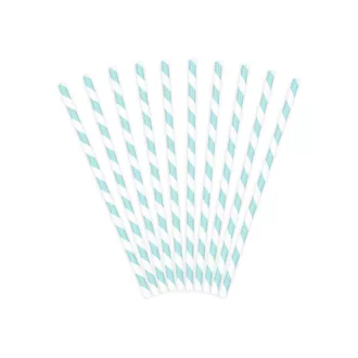 Papírszívószál - világoskék csíkos - 19,5 cm - 10 db