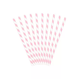 Papírszívószál - világos rózsaszín csíkos - 19,5 cm - 10 db