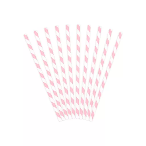 Papírszívószál - világos rózsaszín csíkos - 19,5 cm - 10 db