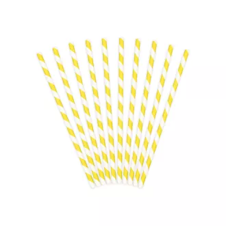 Papírszívószál - sárga csíkos - 19,5 cm - 10 db