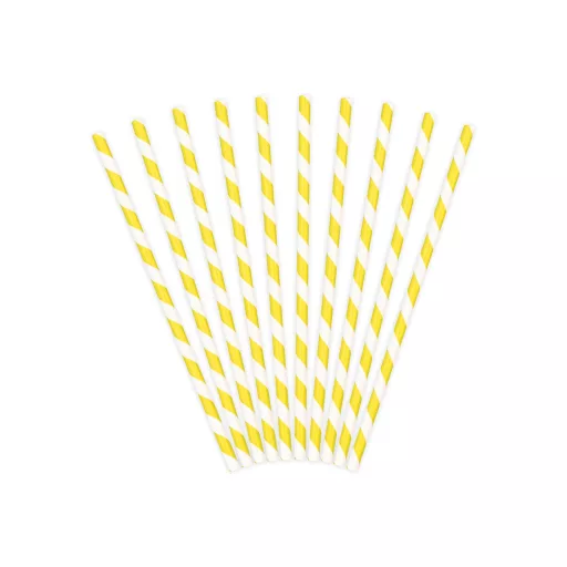 Papírszívószál - sárga csíkos - 19,5 cm - 10 db