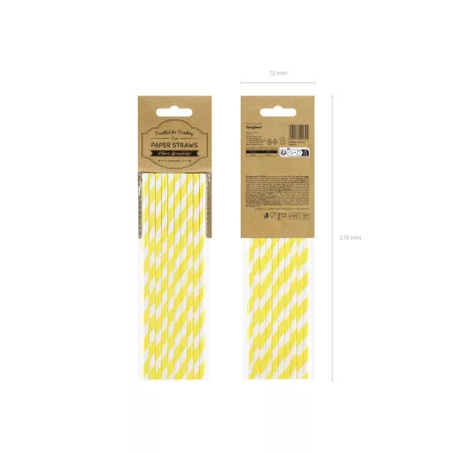 Papírszívószál - sárga csíkos - 19,5 cm - 10 db