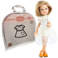 Paola Reina babaruha 32cm-es babákhoz - Fodros fehér ruha