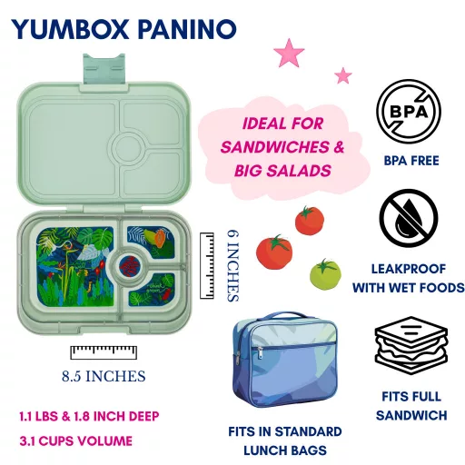 Yumbox Panino uzsonnás doboz 4 rekesszel - Sage Green Jungle