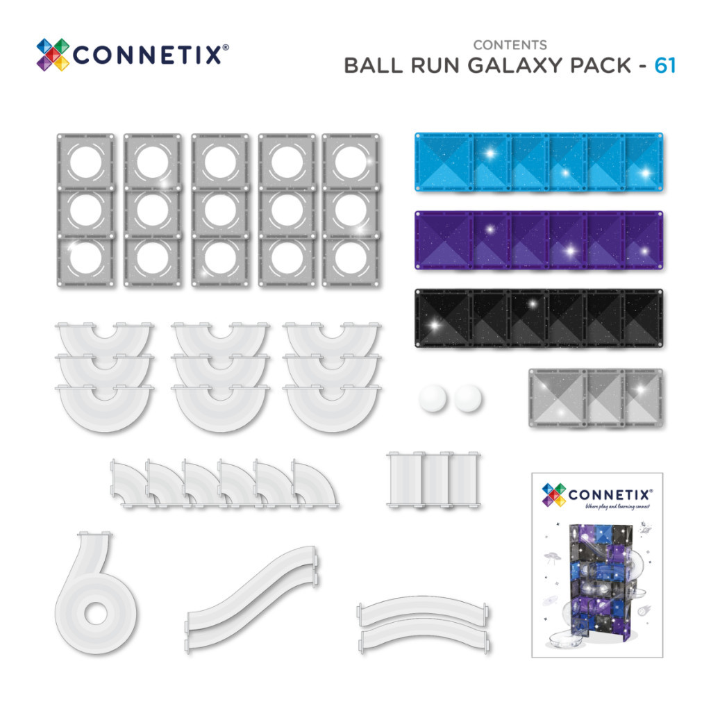 Connetix Galaxy golyópálya 61 db csomag tartalma