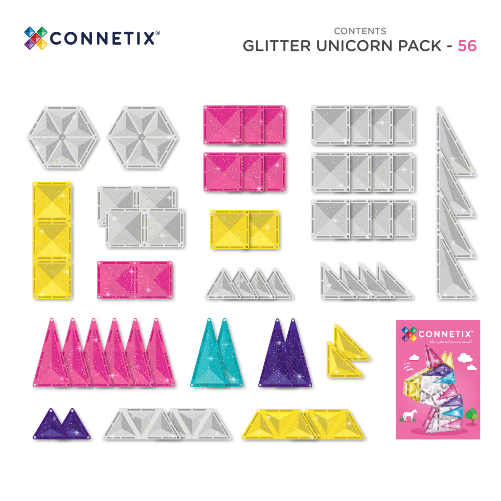 Connetix Glitter Unicorn Pack (56 db) csomag tartalma