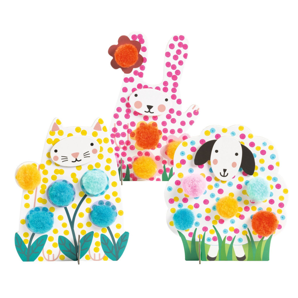 Djeco Képszínezés pöttyökkel és pompomokkal - Lenn a fűben - Dots and Pompoms – In the Grass