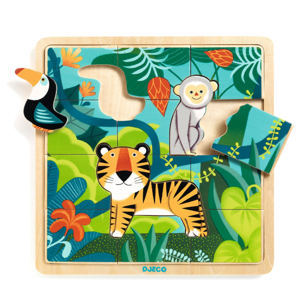 Djeco Fa puzzle - Dzsungel puzzle, 12+3 db-os - Puzzlo Jungle