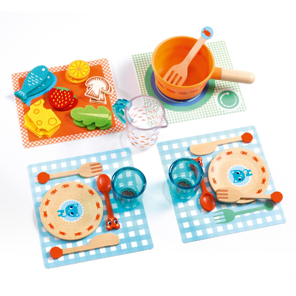 DJECO Szerepjáték - Cicusék étkészlete - Diner time, kittens!