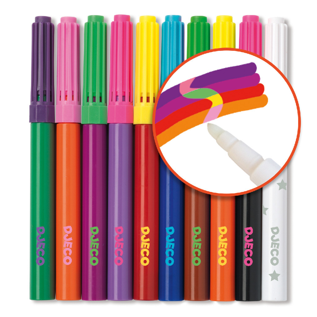 Djeco Filctoll készlet - Mágikus filctollak, 9 szín és 1 színváltó - 10 magic felt-tips