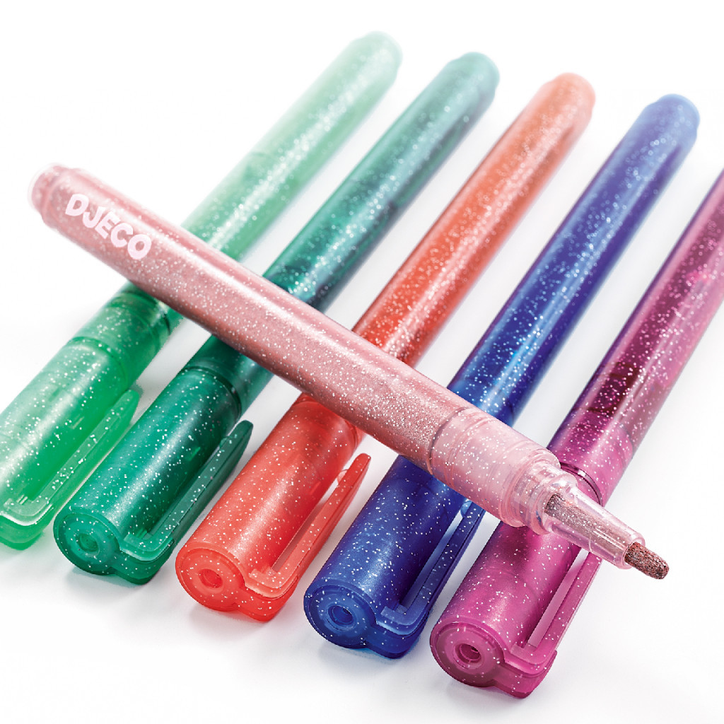 Djeco Filctoll készlet - Csillám fílctoll 6 színben - 6 glitter markers - sweet