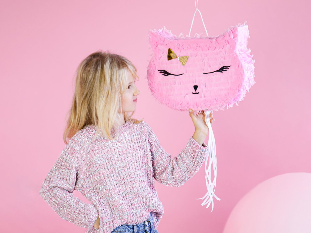 Piñata - Cica - rózsaszín - 35 × 27 × 9 cm